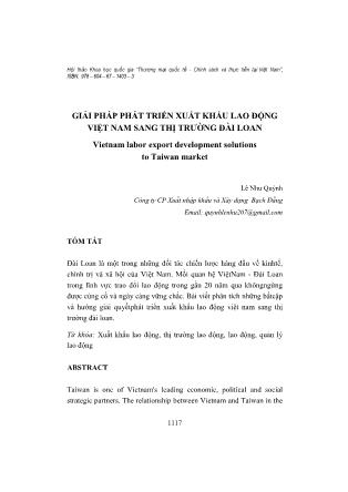 Giải pháp phát triển xuất khẩu lao động Việt Nam sang thị trường Đài Loan