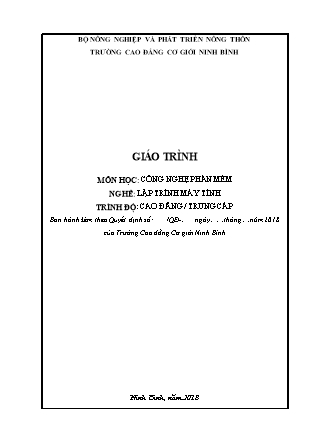 Giáo trình Công nghệ phần mềm - Trình độ: Cao đẳng, Trung cấp - Trường Cao đẳng cơ giới Ninh Bình