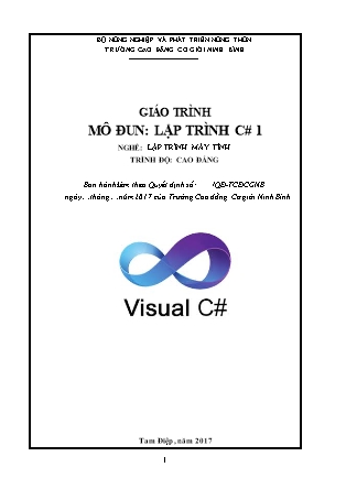 Giáo trình Lập trình C# 1 - Trình độ: Cao đẳng - Trường Cao đẳng cơ giới Ninh Bình