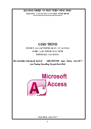 Giáo trình Lập trình quản lý Access - Trình độ: Cao đẳng - Trường Cao đẳng cơ giới Ninh Bình