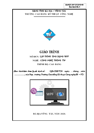 Giáo trình Lập trình ứng dụng WPF - Trình độ: Cao đẳng - Trường Cao đẳng kỹ thuật công nghệ