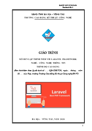 Giáo trình Lập trình web với Laravel FrameWork - Trình độ: Cao đẳng - Trường Cao đẳng kỹ thuật công nghệ