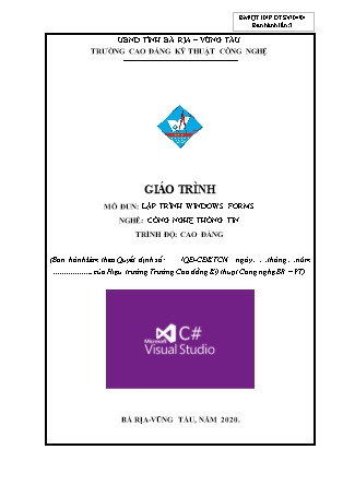 Giáo trình Lập trình Windows Forms - Trình độ: Cao đẳng - Trường Cao đẳng kỹ thuật công nghệ