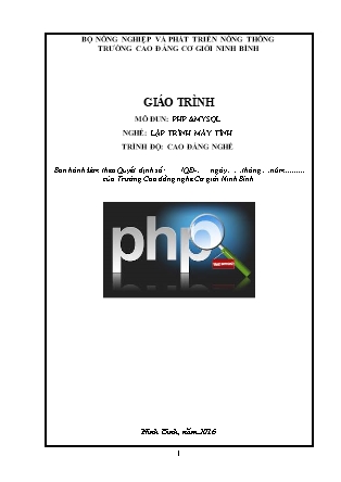 Giáo trình PHP & MySQL - Trình độ: Cao đẳng - Trường Cao đẳng cơ giới Ninh Bình