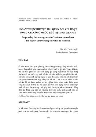 Hoàn thiện thủ tục hải quan đối với hoạt động gia công quốc tế ở Việt Nam hiện nay