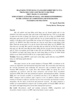 Hoạt động tuyển dụng của doanh nghiệp nhỏ và vừa trong bối cảnh cạnh tranh và hội nhập: Thực trạng và giải pháp