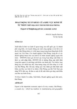 Hoạt động xuất khẩu của khu vực kinh tế tư nhân trên địa bàn thành phố Hải Phòng