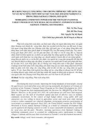 Huy động nội lực cộng đồng cho chương trình mục tiêu quốc gia về xây dựng nông thôn mới tại Việt Nam: Học hỏi kinh nghiệm của phong trào Saemaul Undong, Hàn Quốc