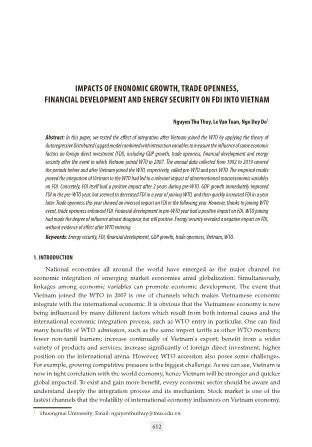 Impacts of enonomic growth, trade openness, financial development and energy security on fdi into vietnam