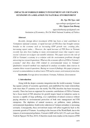 Impacts of foreign direct investment on vietnam’s economy in a relation to natural environment