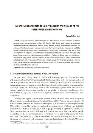 Improvement of human resources quality for demand of fdi enterprises in vietnam today