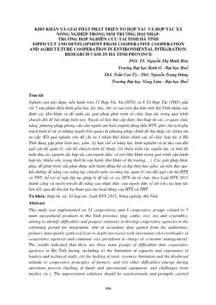 Khó khăn và giải phát phát triển tổ hợp tác và hợp tác xã nông nghiệp trong môi trường hội nhập: Trường hợp nghiên cứu tại tỉnh Hà Tĩnh