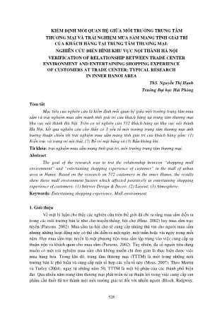 Kiểm định mối quan hệ giữa môi trường trung tâm thương mại và trải nghiệm mua sắm mang tính giải trí của khách hàng tại trung tâm thương mại: Nghiên cứu điển hình khu vực nội thành Hà Nội