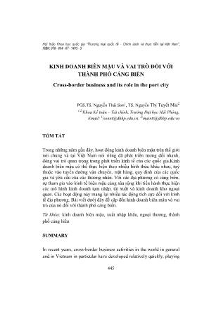 Kinh doanh biên mậu và vai trõ đối với thành phố cảng biển