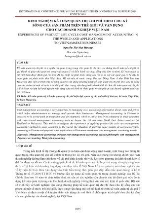 Kinh nghiệm kế toán quản trị chi phí theo chu kỳ sống của sản phẩm trên thế giới và vận dụng cho các doanh nghiệp Việt Nam