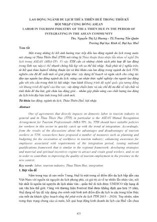 Lao động ngành du lịch Thừa Thiên Huế trong thời kỳ hội nhập cộng đồng ASEAN