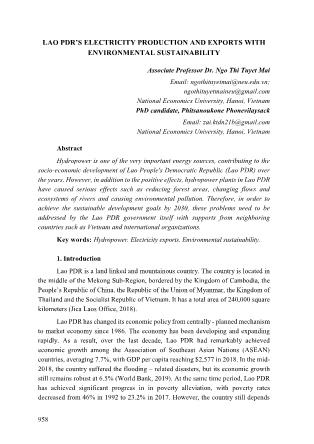 Lao pdr’s electricity production and exports with environmental sustainability