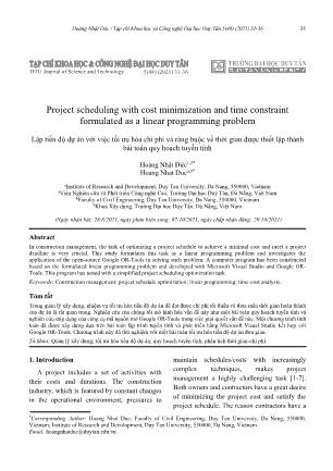 Lập tiến độ dự án với việc tối ưu hóa chi phí và ràng buộc về thời gian được thiết lập thành bài toán quy hoạch tuyến tính