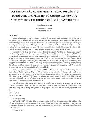 Lợi thế của các ngành kinh tế trong bối cảnh tự do hóa thương mại nhìn từ góc độ các công ty niêm yết trên thị trường chứng khoán Việt Nam