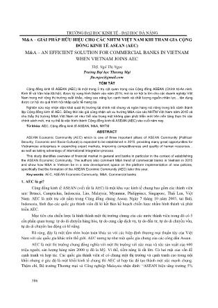 M&A – giải pháp hữu hiệu cho các NHTM Việt Nam khi tham gia cộng đồng kinh tế ASEAN (AEC)