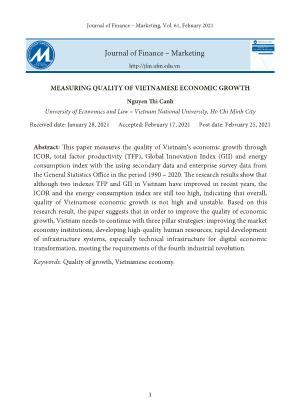 Measuring quality of vietnamese economic growth