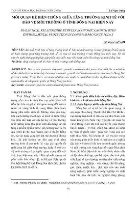 Mối quan hệ biện chứng giữa tăng trưởng kinh tế với bảo vệ môi trường ở tỉnh Đồng Nai hiện nay