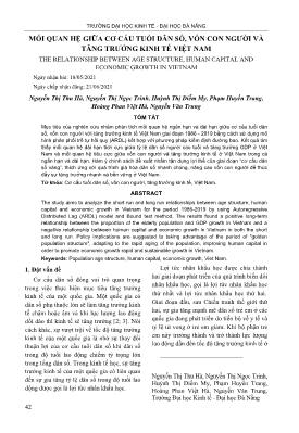Mối quan hệ giữa cơ cấu tuổi dân số, vốn con người và tăng trưởng kinh tế Việt Nam