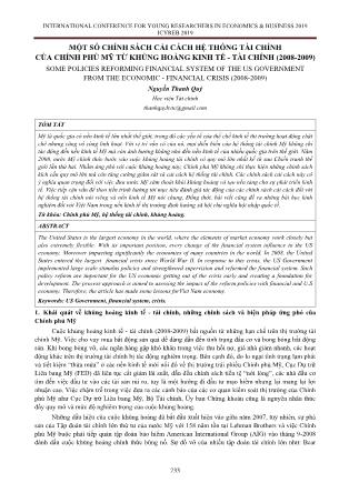 Một số chính sách cải cách hệ thống tài chính của chính phủ Mỹ từ khủng hoảng kinh tế - tài chính (2008-2009)