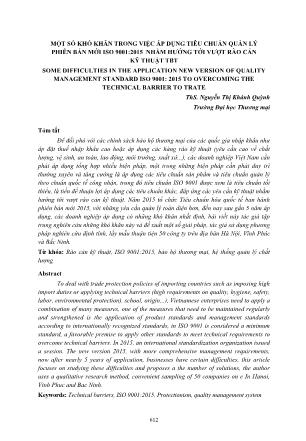 Một số khó khăn trong việc áp dụng tiêu chuẩn quản lý phiên bản mới ISO 9001:2015 nhằm hướng tới vượt rào cản kỹ thuật tbt