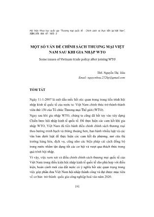 Một số vấn đề chính sách thương mại Việt Nam sau khi gia nhập WTO
