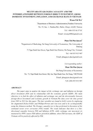 Multivariate granger causality and the interrelationship between foreign direct investment, gross domestic investment, inflation, and exchange rate in vietnam