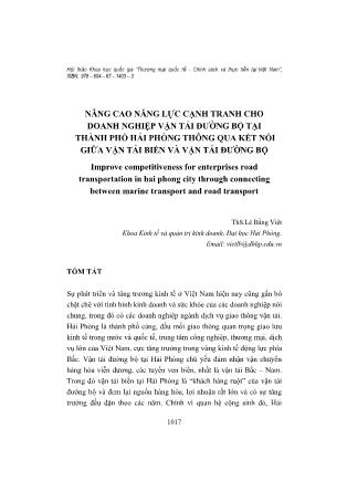 Nâng cao năng lực cạnh tranh cho doanh nghiệp vận tải đường bộ tại Thành phố Hải Phòng thông qua kết nối giữa vận tải biển và vận tải đường bộ