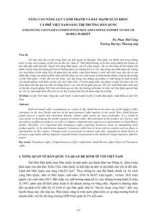 Nâng cao năng lực cạnh tranh và đẩy mạnh xuất khẩu cà phê Việt Nam sang thị trường Hàn Quốc
