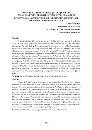 Nâng cao vai trò của chính quyền địa phương trong phát triển du lịch bền vững ở tỉnh Quảng Bình