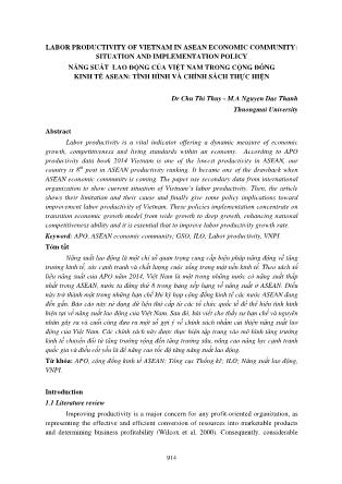 Năng suất lao động của Việt Nam trong cộng đồng kinh tế ASEAN: Tình hình và chính sách thực hiện