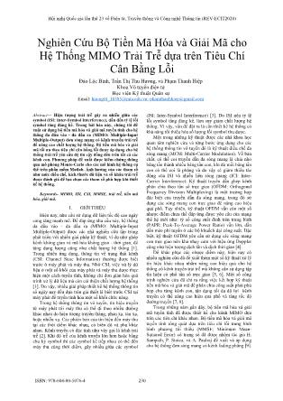 Nghiên cứu bộ tiền mã hóa và giải mã cho hệ thống mimo trải trễ dựa trên tiêu chí cân bằng lỗi