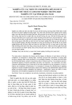 Nghiên cứu các nhân tố ảnh hưởng đến hành vi tuân thủ thuế của doanh nghiệp: Trường hợp nghiên cứu tại tỉnh Quảng Ngãi