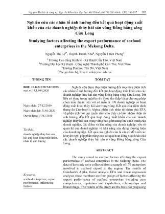 Nghiên cứu các nhân tố ảnh hưởng đến kết quả hoạt động xuất khẩu của các doanh nghiệp thủy hải sản vùng Đồng bằng sông Cửu Long