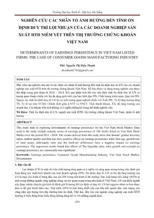 Nghiên cứu các nhân tố ảnh hưởng đến tính ổn định duy trì lợi nhuận của các doanh nghiệp sản xuất HTD niêm yết trên thị trường chứng khoán Việt Nam