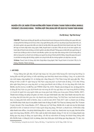 Nghiên cứu các nhân tố ảnh hưởng đến ý định sử dụng thanh toán di động (mobile payment) của khách hàng - Trường hợp ứng dụng đối với dịch vụ thanh toán momo