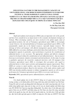 Nghiên cứu các nhân tố ảnh hưởng tới nâng cao năng lực quản trị cho các doanh nghiệp nhỏ và vừa Việt Nam nhằm vượt qua hàng rào tiêu chuẩn quốc tế trong xuất khẩu nông sản