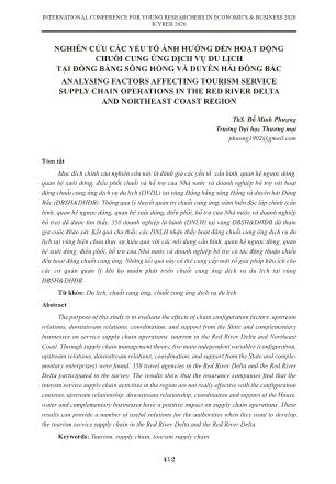 Nghiên cứu các yếu tố ảnh hưởng đến hoạt động chuỗi cung ứng dịch vụ du lịch tại đồng bằng Sông Hồng và duyên hải Đông Bắc