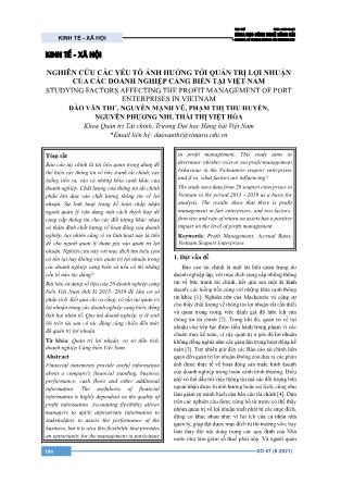 Nghiên cứu các yếu tố ảnh hưởng tới quản trị lợi nhuận của các doanh nghiệp cảng biển tại Việt Nam