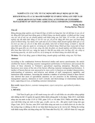 Nghiên cứu các yếu tố tác động đến hoạt động quản trị khách hàng của các doanh nghiệp xuất khẩu nông sản Việt Nam