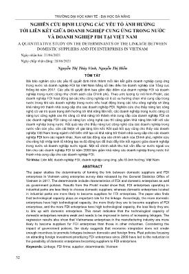 Nghiên cứu định lượng các yếu tố ảnh hưởng tới liên kết giữa doanh nghiệp cung ứng trong nước và doanh nghiệp FDI tại Việt Nam