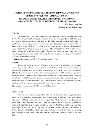 Nghiên cứu mối quan hệ giữa FDI, xuất khẩu và tăng trưởng kinh tế của Việt Nam - Giai đoạn 1986-2015