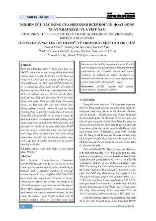 Nghiên cứu tác động của hiệp định RCEP đối với hoạt động xuất nhập khẩu của Việt Nam