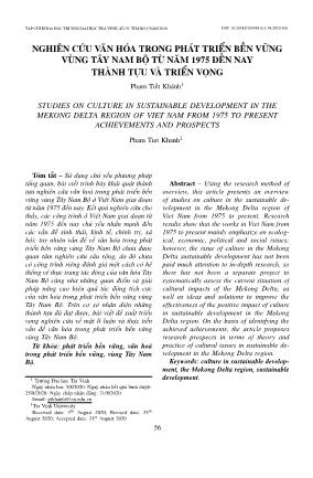 Nghiên cứu văn hóa trong phát triển bền vững vùng Tây Nam Bộ từ năm 1975 đến nay thành tựu và triển vọng