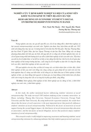 Nghiên cứu ý định khởi nghiệp xã hội của sinh viên khối ngành kinh tế trên địa bàn Hà Nội