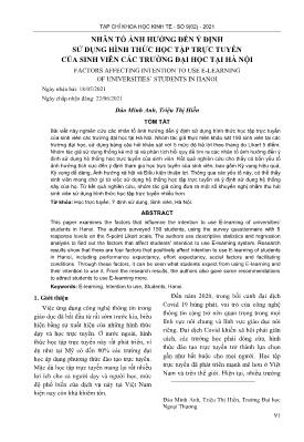 Nhân tố ảnh hưởng đến ý định sử dụng hình thức học tập trực tuyến của sinh viên các trường đại học tại Hà Nội